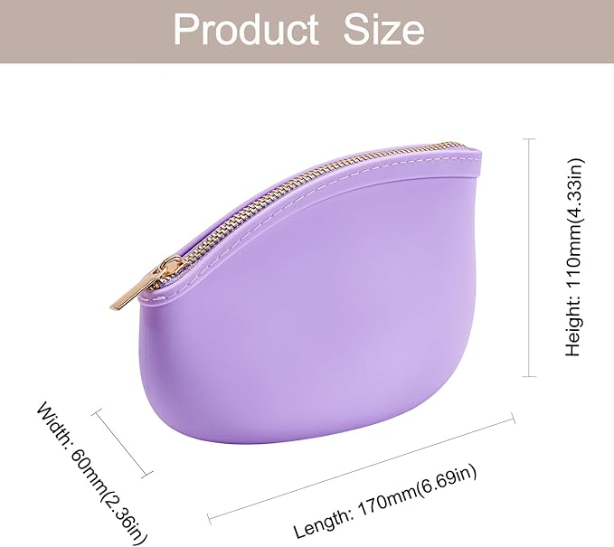 Small Silicone Makeup Bag Premium Purse Bag Multifunctional Essential Bag Zipper Pouch Water and Heat Resistant (Purple)