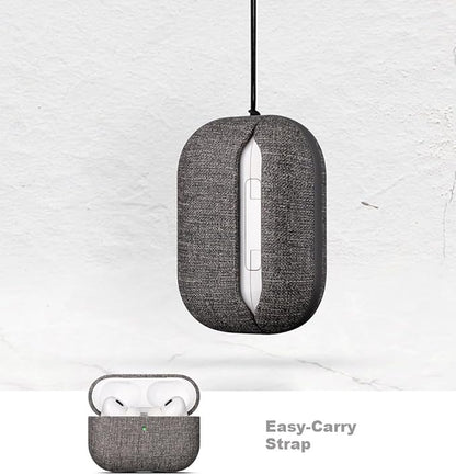 LOPIE Case for AirPods Pro 2nd Generation - Handmade AirPods Pro 2 Case Cover with Lanyard - Made of Vegan Leather - Canvas Style - Protective Hard Shell Cover - Wireless Charging Compatible - Gray
