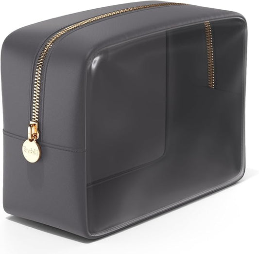 Embla London Makeup Bag Cosmetic Case, Clear Zipper Make Up Pouch and Toiletry Travel Tote, Cute Skincare Pouches for Women Girls, Preppy Purse Cosmetic Organizer, Large Makeup Bags, Grey