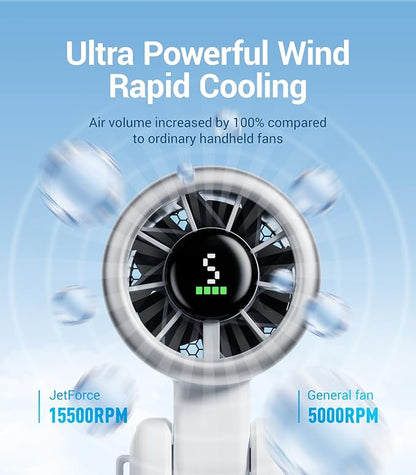 Diveblues Portable Handheld Turbo Fan, 5 Gear Wind, Battery Operated, Up to 12 Working Hours, 3 IN 1 Hand Fan with Air Turbo Tech Cooling Fan for Outdoor Activities, Travel, Working, Silvery white