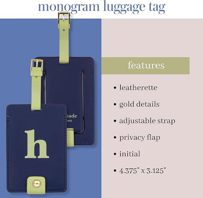 Kate Spade New York Leatherette Luggage Tag with Secure Strap, Colorful Suitcase Identifier for Travel, Monogram Bag Tag ID (H)