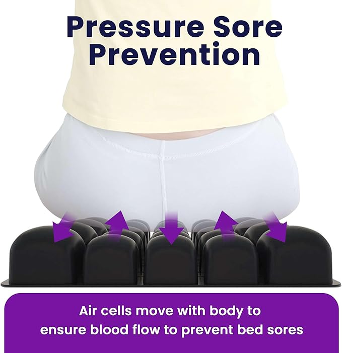 Inflatable Wheelchair Seat Cushion 16 x 16 x 3" - Pressure Sore Relief Air Cushion for Wheel Chair With Interconnected 3" Cells - Breathable Nylon Cover, Includes Pump, Repair Kit - 315lbs Capacity