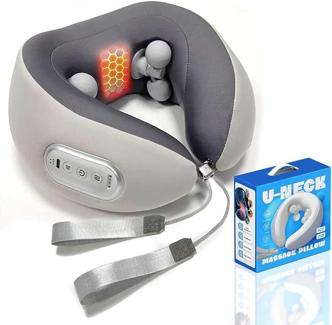 Neck Massager for Pain Relief Deep Tissue, Travel Pillow with Heat and Kneading,Neck Support Pillow for Airplane Sleeping Traveling Office & Home,Thoughtful Gifts for Women and Men(Off-White)
