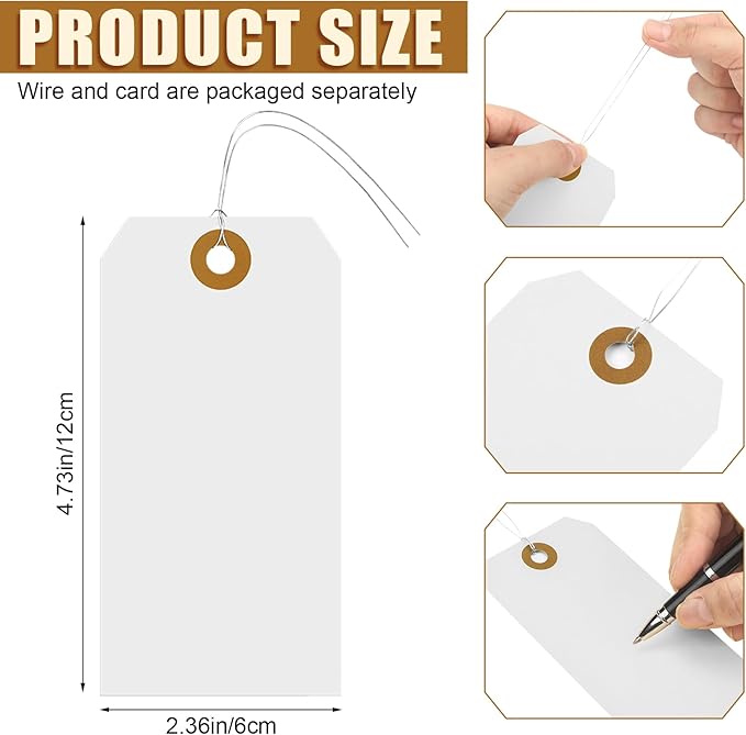 1000 Pcs Blank Manila Shipping Tags with Wire 4 3/4" x 2 3/8" Paper Hang Luggage Price Asset Gift Label Key Tags (White)