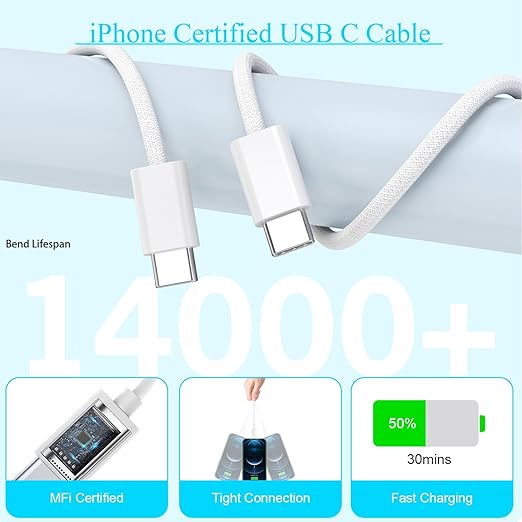 【Apple MFi Certified】Apple iPhone 17/16e/15 Charger Block Fast Charging,3Pack 20W USB C Wall Charger Super Quick Charge USBC to USBC Woven Cable Cord for iPhone 17 16 15 Pro/Pro Max,iPad Pro/Air/Mini