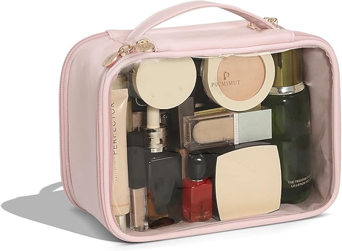 Pocmimut Clear Makeup Bags,Small Makeup Pouch with Large Cosmetic Bag Toiletry Bag Car Accessories Storage for Women Men,Travel Essentials Organizers,Pink