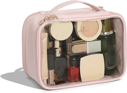 Pocmimut Clear Makeup Bags,Small Makeup Pouch with Large Cosmetic Bag Toiletry Bag Car Accessories Storage for Women Men,Travel Essentials Organizers,Pink