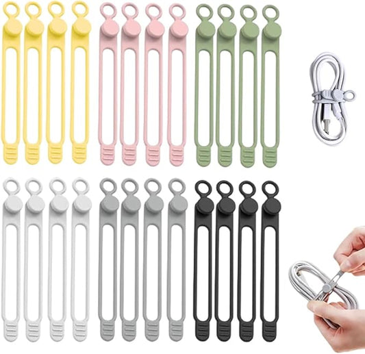 Data Cable Organizer, 2025 New Elastic Silicone Cable Straps Cord Organizer, Reusable Cable Ties Wire Organizer for Bundling and Fastening Earphone, Phone Charger (24 Pcs)