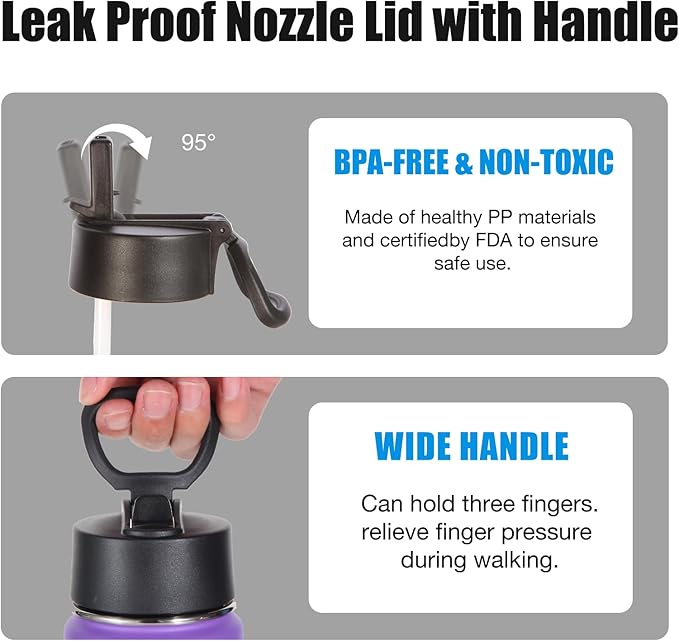 Volhoply 24oz Insulated Water Bottle With Straw Bulk 6 Pack,Metal Wide Mouth Water Bottles With Handle Lid Keep Cold,Reusable Double Wall Cups,Powder Coated Sport Bottle For Holder(Purple,6 Count)