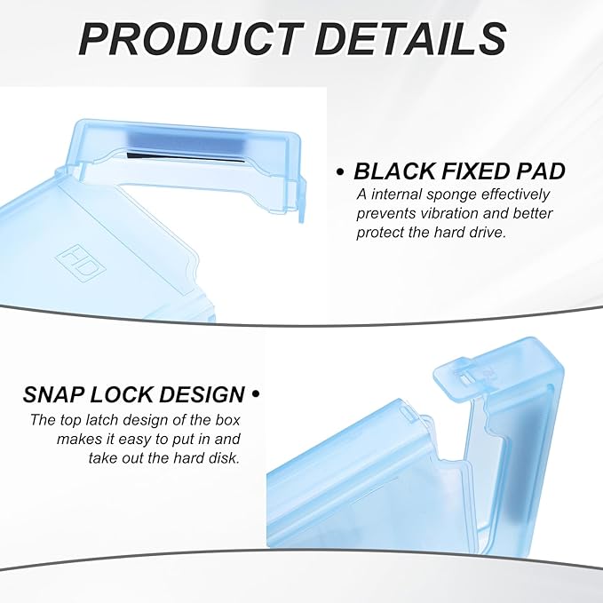 PATIKIL 4.5" x 3.2" Hard Drive Disk Case, 1Set Plastic Hard Disk Storage Box Portable Anti-Static Case for 2.5" External SSD HDD, White/Green/Blue/Orange/Grey