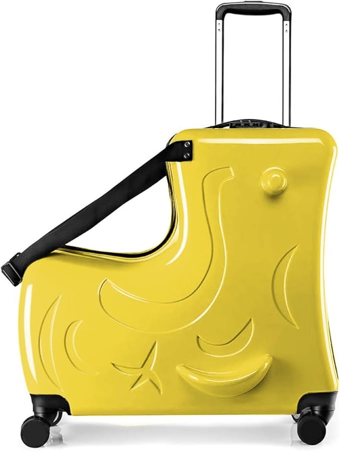 24 Inch Kid Ride Suitcase, Kid Luggage Seat Ride With Lock - Kids Travel Trolley With Safety Belt, Kids Luggage With Wheels Child Stroller Spinner Luggages, ABS+PC (Yellow, 6-12 Years)