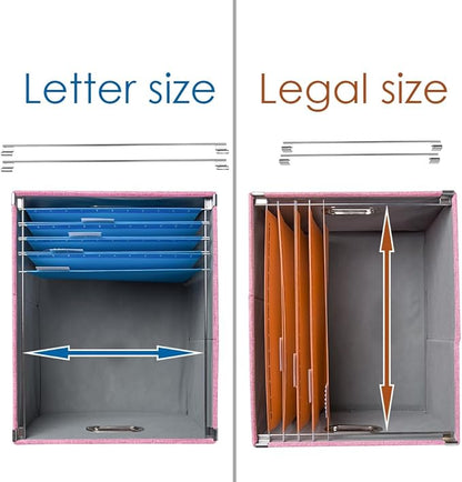 PRANDOM File Organizer Box - Set of 1 Collapsible Decorative Linen Filing Storage Hanging File Folders with Lids Office Cabinet Letter/Legal Pink (17x14x11.2 inch)