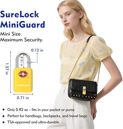 Sure Lock TSA Approved Luggage Locks Mini Size Lock with Keys for Travel, Zinc Alloy Body with Steel Shackle, Key Alike, Key Alike in The Same Package