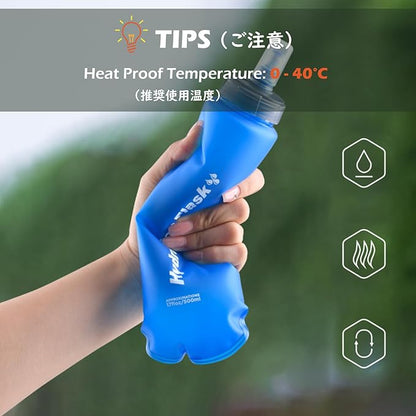 TRIWONDER TPU Collapsible Flask BPA-Free Soft Folding Water Bottles for Hydration Pack - Ideal for Running Hiking Cycling Climbing (500ml/16.9oz - Blue - Pack of 2)