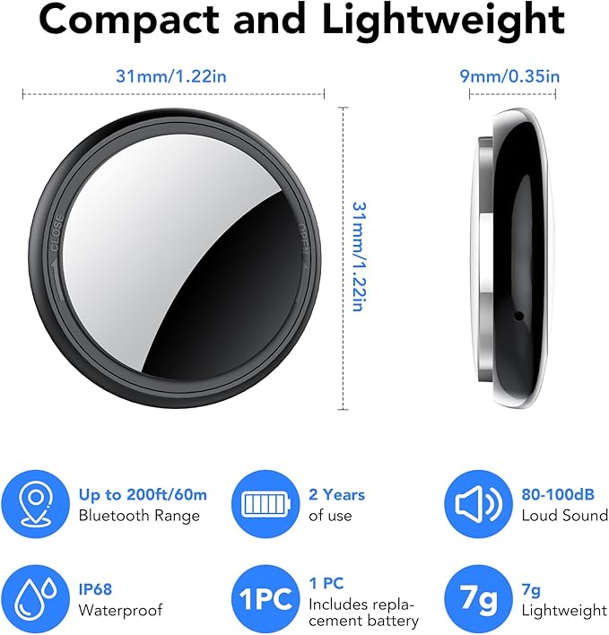 Air Tracker Tags-1 Pack, 2025 New [Apple MFi Certified],Bluetooth Tracker Work with Apple Find My (iOS Only), Replaceable Battery, Smart Tag with Diverse Holder, Item Finder for Luggage/Key/Suitcase