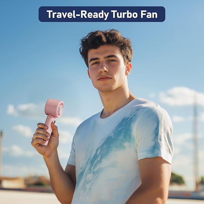 CIVPOWER Handheld Fan: Portable Small Ice Cooling Plate- 4000mAh Rechargeable 100 Gear High-Speed Turbo 10500 RPM - Personal Foldable Battery Operated for Travel Indoor Outdoor Women Men (Pink)