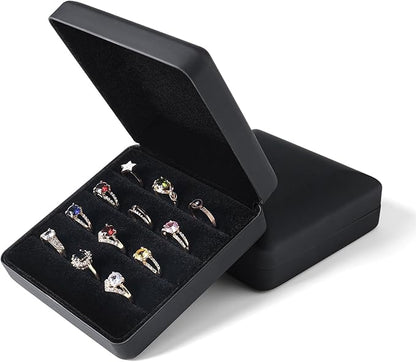 Small Ring Organizer Box, Portable Jewelry Rings Display Collector Case, Jewelry Ring Tray holder Showcase. Modern Rings Storage Boxes Fit for Women, Girl for Travel (Black)