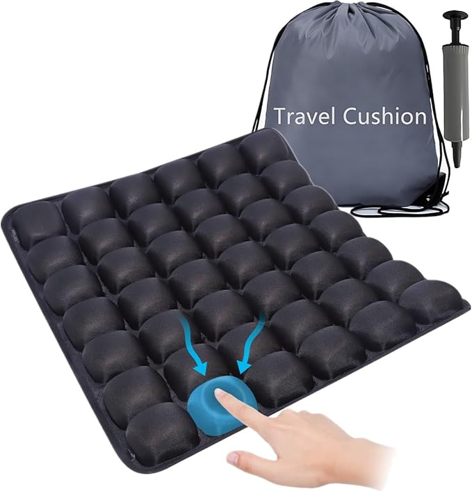 Travel Cushion Airplane Seat,Portable Inflatable Seat Cushion for Long Flights, Car Seat, Office Chairs, and Wheelchair (42 Air Bag with Air Pump and Storage Bag)
