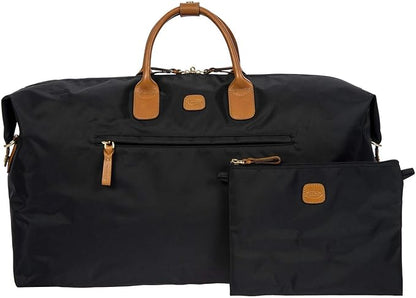Bric's X-Travel Deluxe Duffle for Men and Women - Lightweight Overnight Carry On Travel Luggage with Tuscan Leather Trim and Sleeve Attachment - Water-Resistant Weekender or Gym-Ready Duffel