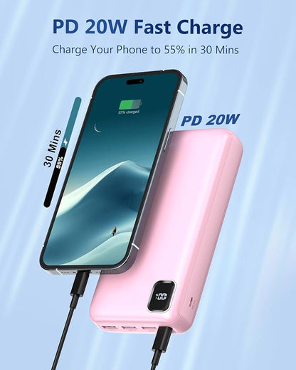 Portable Charger 50000 mAh Power Bank PD 30W and QC 4.0 PowerBank Fast Charging External Battery Pack with USB-C LED 3 Outputs & 2 Inputs Portable Charging for iPhone 15 14 13 pro, Samsung