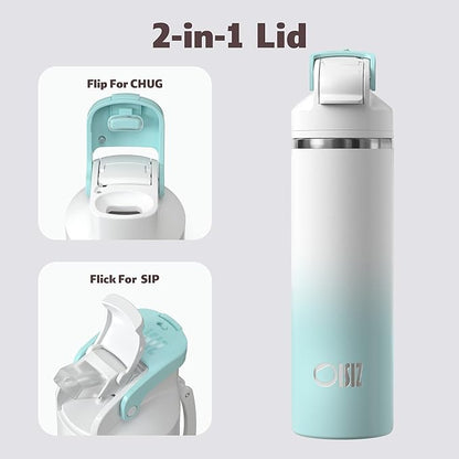 OISIZ Insulated Water Bottle 24 oz with 2 in 1 Spout and Straw Lid,One Click Safety Lock,100% Leakproof,Keep Cold 24H,Vacuum Stainless Steel Water Bottle for School,Travel and Sports,Dishwasher Safe