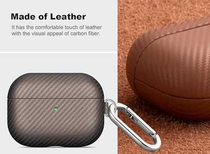 Leather Case - for AirPods Pro 3 Case Cover with Keychain - Selected Skin-Friendly Leather, Carbon Fibre Texture, Handmade Hard Cover for AirPods Pro 3rd Generation Earbuds - Desert Titanium