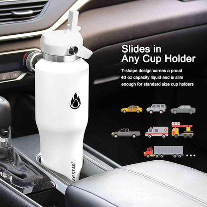 SENDESTAR 40oz Water Bottle Wide Mouth Stainless Steel Vacuum Insulated Double Wall with Straw Lids Fit in Any Car Cup Holder
