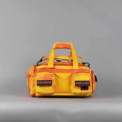 WOLFpak 20L Mini Duffle Bag for Gym & Travel | Waterproof Carry-On Weekender Bag with Shoe Compartment, Hard Bottom, and Tactical Molle System (Fire)