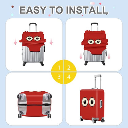 ANNA QUEEN Funny Cartoon Eyes Luggage Cover, Red Suitcase Protector with Cute Big Eyes Design, Travel Suitcase Cover for 24-26 Inch Luggage, Stretchable & Washable Spandex Travel Accessories