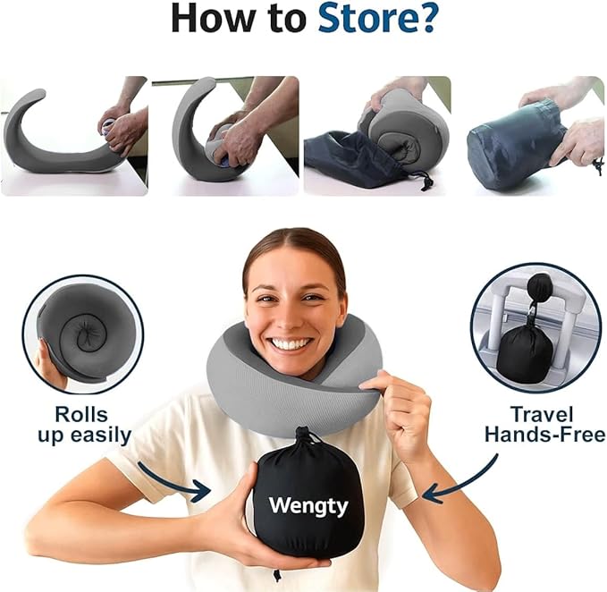 Neck Pillow for Traveling,Travel Neck Pillow for Airplanes,Cooling Fabric&100% Pure Memory Foam,Neck Pain Relief,Ergonomic Support for Long Flight(Gray, Standard Size-(Broad Fit))