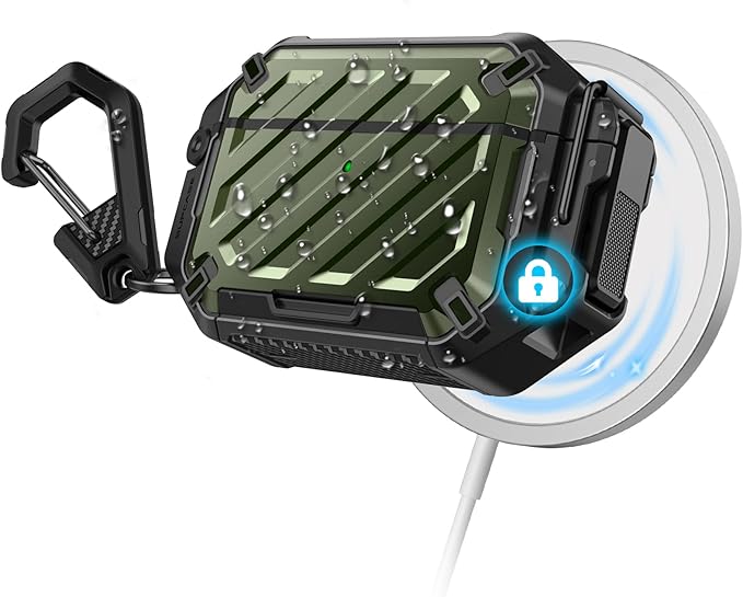 SUPCASE for AirPods Pro 3 Case with Lock & Carabiner, [IP68 Waterproof] [Military-Grade Protection] [Supports Wireless Charging] Anti-Scratch Hard Shell Cover for AirPods Pro 3rd Gen, Guldan