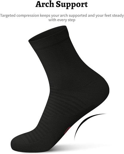 Compression Running Ankle Socks for Men and Women (6 Pairs), Quarter Athletic Socks for Running, Cycling, Golf, Work
