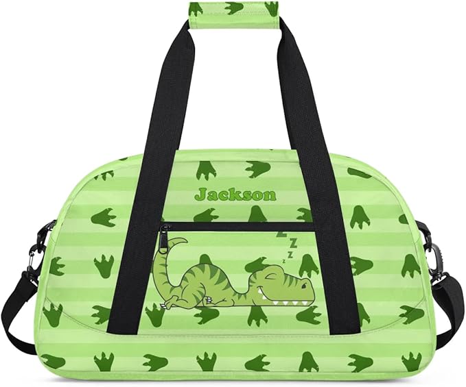 Personalized Duffel Bag for Kids Girls Boys, Cute Dinosaur Custom Name Gym Bag Overnight with Padded Handles Carry On Weekend Sports Travel Bag for School Practice Gymnastics Ballet