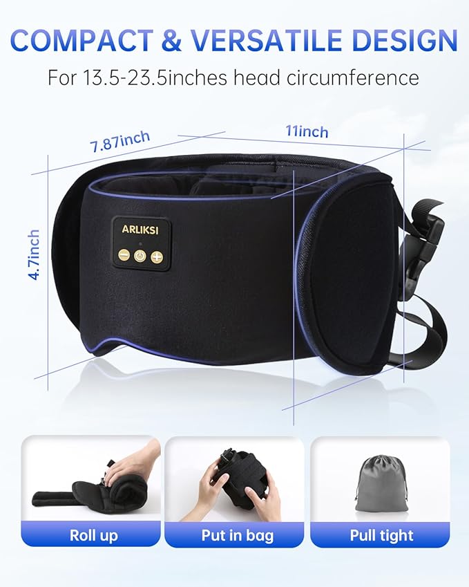 Airplane Pillow with Bluetooth Sleep Eye Mask, Travel Pillows for Airplanes Long Flight, Compact Plane Head Strap for Sleeping Upright 360° Support, Traveling Essentials to Secure Head & Neck (Black)