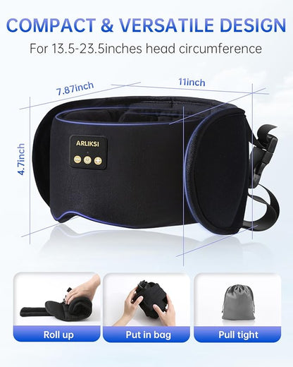 Airplane Pillow with Bluetooth Sleep Eye Mask, Travel Pillows for Airplanes Long Flight, Compact Plane Head Strap for Sleeping Upright 360° Support, Traveling Essentials to Secure Head & Neck (Black)