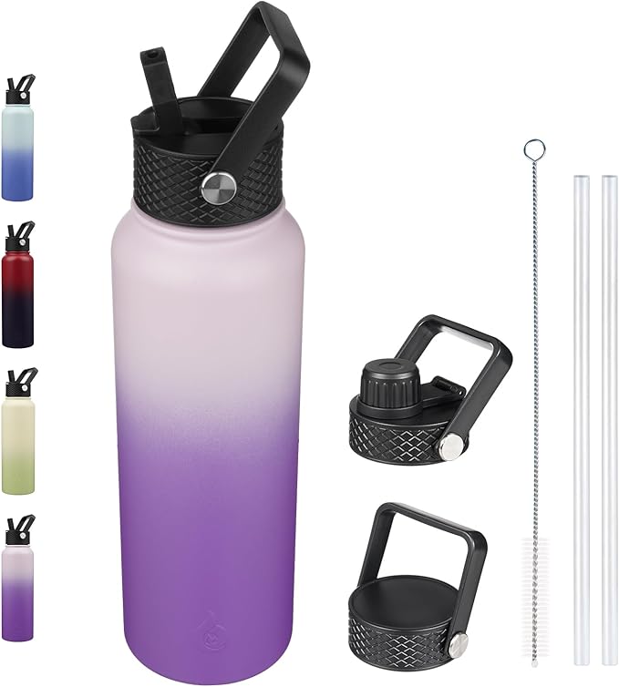 BJPKPK Insulated Water Bottles with Straw Lid, 40oz Cold & Hot Thermo, Stainless Steel Metal Water Bottle with 3 Lids, Reusable Thermo, Cups, Mugs, Tumblers -Violet
