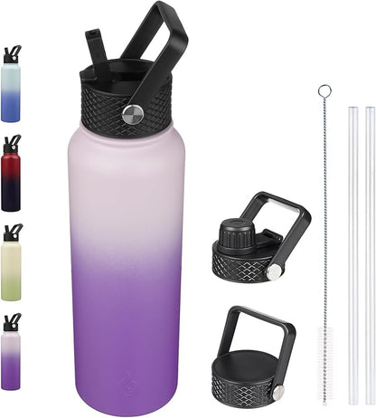 BJPKPK Insulated Water Bottles with Straw Lid, 40oz Cold & Hot Thermo, Stainless Steel Metal Water Bottle with 3 Lids, Reusable Thermo, Cups, Mugs, Tumblers -Violet