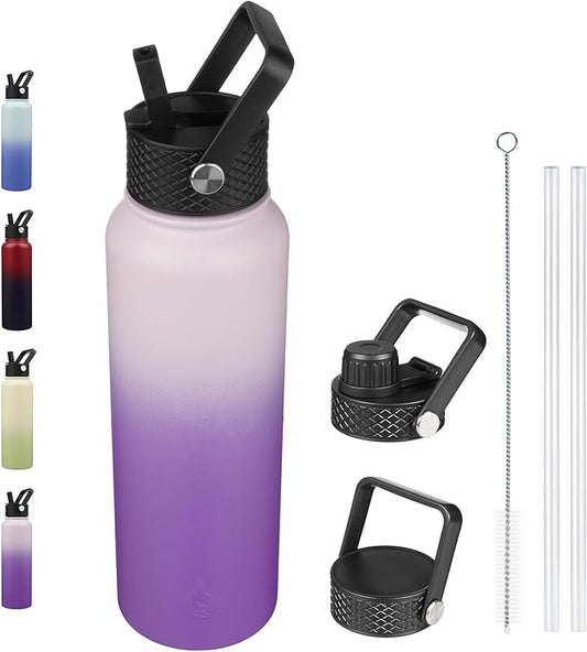 BJPKPK Insulated Water Bottles with Straw Lid, 40oz Cold & Hot Thermo, Stainless Steel Metal Water Bottle with 3 Lids, Reusable Thermo, Cups, Mugs, Tumblers -Violet