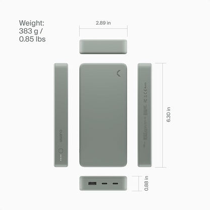 Clemm Portable Charger Quick Charging Power Bank (Gray, 20000, Milliamp Hours)