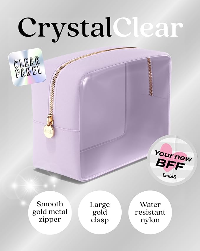 Clear Cosmetic Bags Set of 3, Mini Small Large Makeup Bags For Women Clear Pouch Cosmetics Cases Zipper Cute Pouches Make Up Travel Toiletry Essentials Preppy Purse Organizer Makeup Cases, Lilac