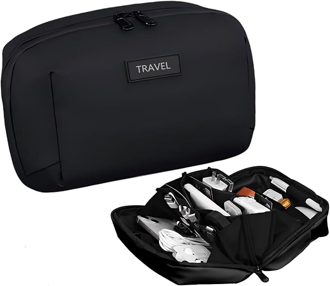 Electronics Travel Organizer Case - Tech Accessories Cord Storage Bag for Phone, Charger, Power Bank, Cables, USB, SD Card, Earphones, Magic Mouse - Portable Cable Organizer Pouch for Travel (Black)