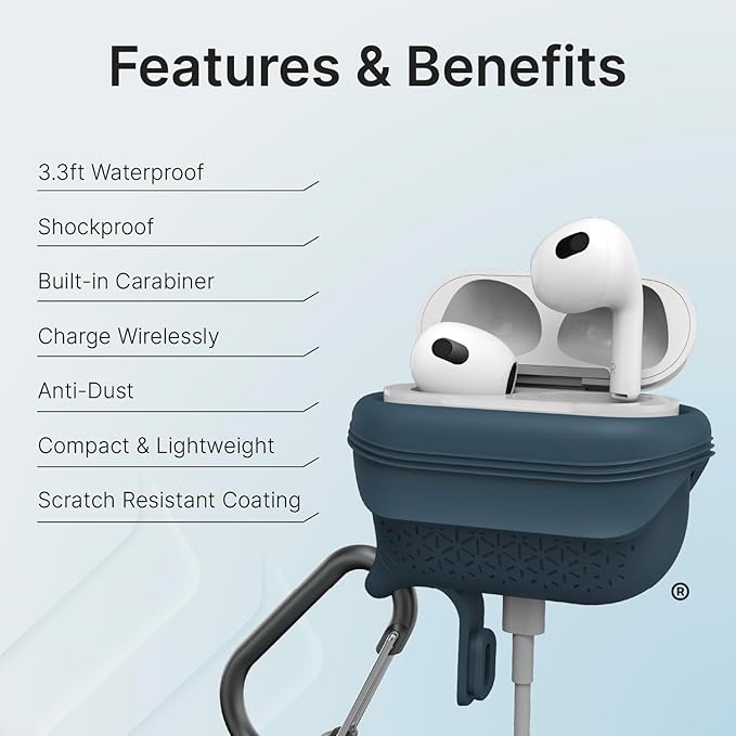Catalyst Waterproof Case for AirPods 3rd Generation (2021) - Wireless and USB-C Charging Compatible AirPods 3rd Generation Case, Drop Protection Cover for AirPods 3 One Piece Design with Carabiner