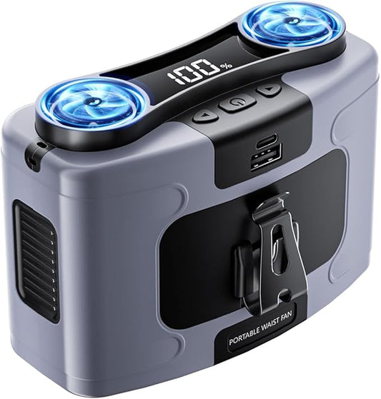 10000mAh Personal Waist Fan, USB Rechargeable Clip The Waist For Working,10 Speed & 40H Cooling and Heatstroke Prevention For Outdoor Travel Camping (K60-gray)