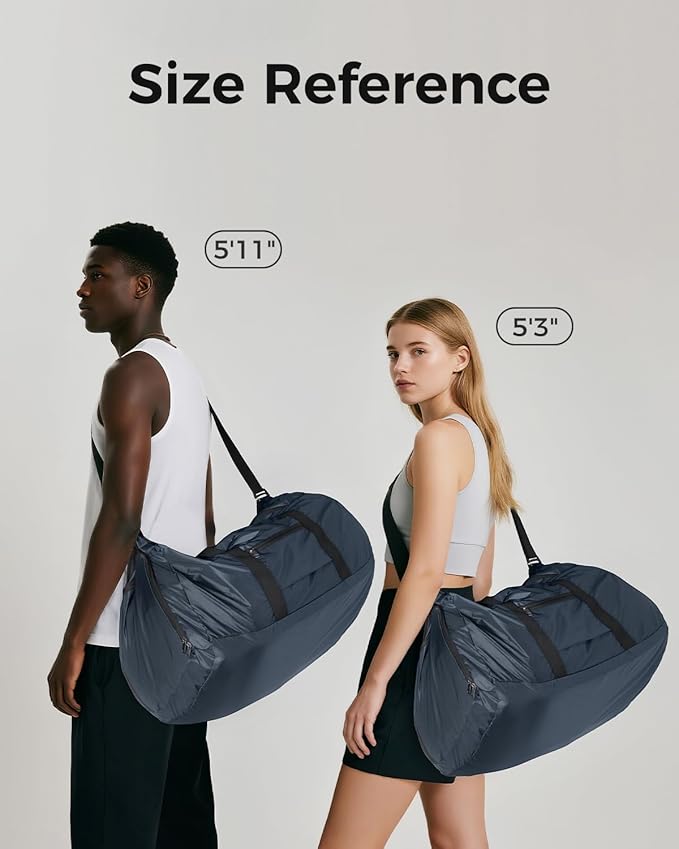 pack all 65L Foldable Travel Duffel Bag, Packable Weekender Bag with Shoe Compartment, Water-Resistant Gym Bag with Adjustable Strap for Overnight, Sports and Camping (Navy)