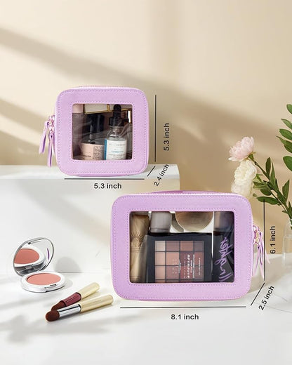 Travel Clear Makeup Bag Set, TSA Approved Cosmetic Bag Case with Zipper Portable Makeup Pouch Toiletry Bag Women Traveling Cosmetic Organizer Storage Bag Car Organizer Car Essentials for Women
