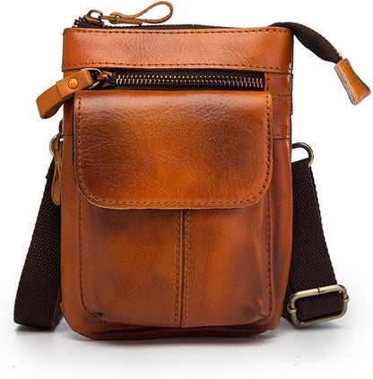 Versatile Cowhide Small Messenger Bag for Men Genuine Leather Waist Pack for Daily Use and Outdoor Activities