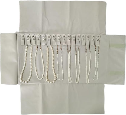 Jewelry Roll Organizer for 16 Necklaces 55cm x 29cm Necklace Organizer Ideal for Travel and Storage (Beige)