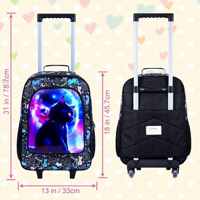 Kids Luggage for Girls, Cute Planet Cat Rolling Suitcase Wheels for Children Toddler