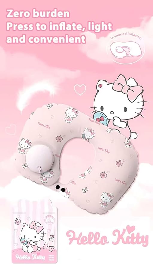 Kitty Cat Neck Pillow, Pink Memory Cotton Travel Accessory, Suitable for Airplane, car and Office Scenes, Comfortable and Breathable,