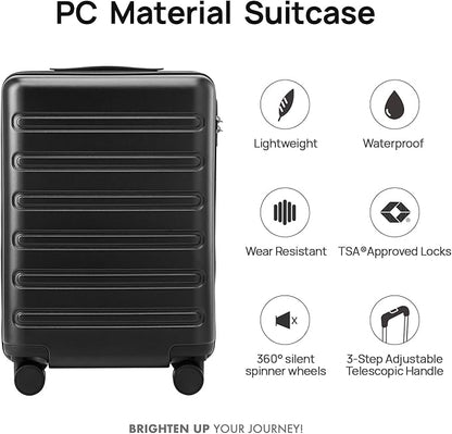 NINETYGO Medium Checked Luggage 24 Inch, Checking In Luggage with Smooth Spinner Wheels, Expandable, Hard Shell PC+ABS Suitcase, Lightweight Travel Luggage, TSA Approved (Black, Andes)
